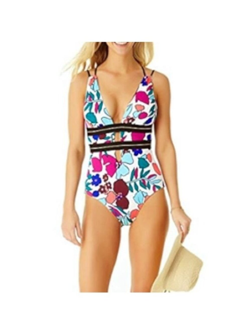 Cole of California Cali Floral white multicolor Plunge One Piece swimsuit 14